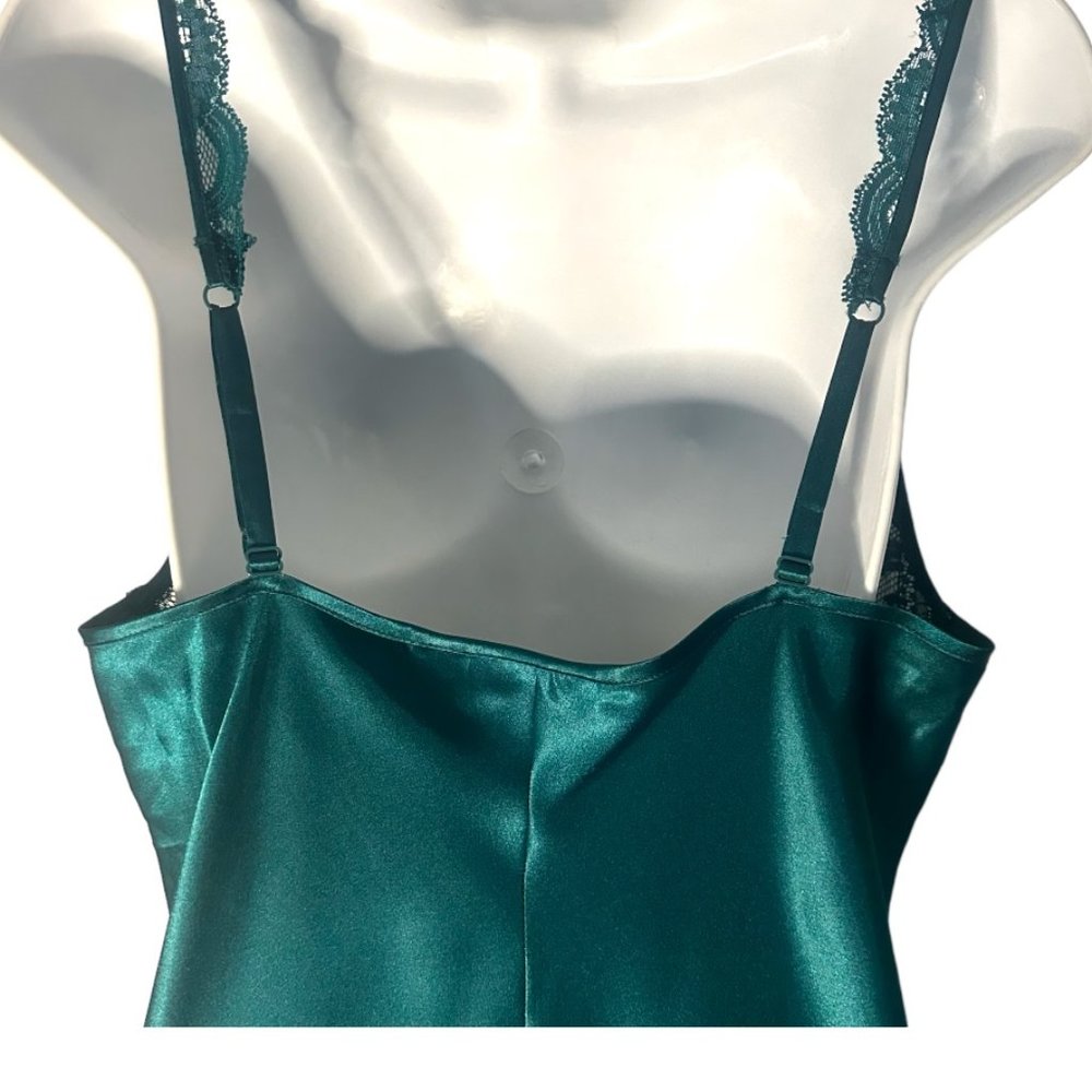 Gold Label Victoria's Secret Satin Teal Chemise with Lace & Slit - Size L - Picture 8 of 10